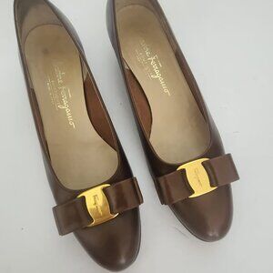 Salvatore Ferragamo Brown Leather Kitten Heels